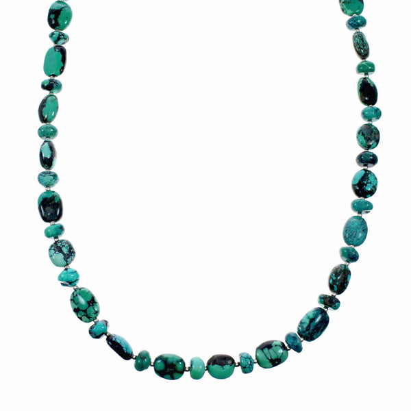 Genuine Navajo Turquoise Sterling Silver Jewelry Bead Necklace SX10704
