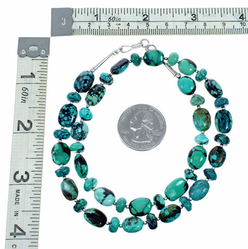 Genuine Navajo Turquoise Sterling Silver Jewelry Bead Necklace SX10704
