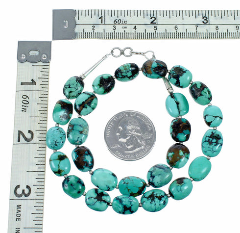 Genuine Navajo Turquoise Sterling Silver Jewelry Bead Necklace SX10705