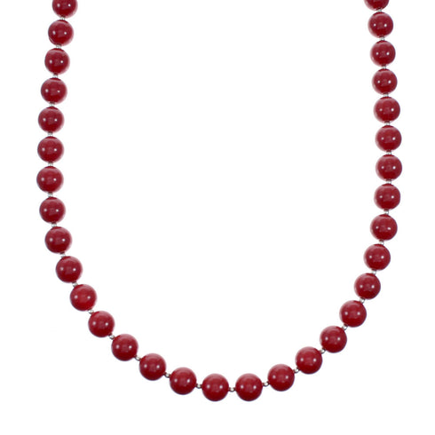 Native American Coral And Sterling Silver Bead Necklace SX10712