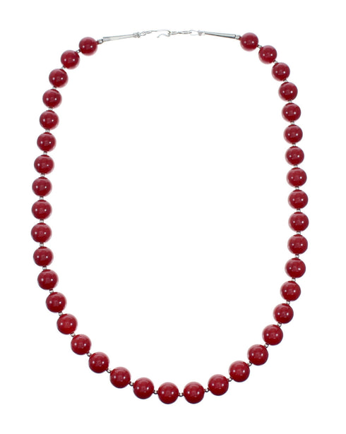 Native American Coral And Sterling Silver Bead Necklace SX10712