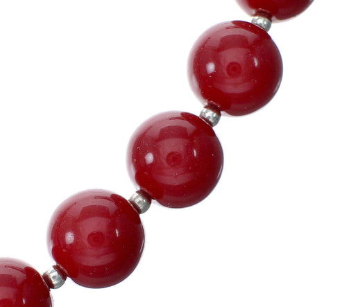 Native American Coral And Sterling Silver Bead Necklace SX10712