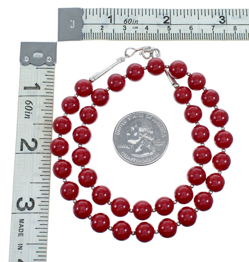 Native American Coral And Sterling Silver Bead Necklace SX10712