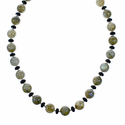 Labradorite Onyx Genuine Sterling Silver Southwest Bead Necklace SX10713