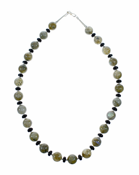 Labradorite Onyx Genuine Sterling Silver Southwest Bead Necklace SX10713