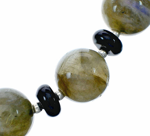 Labradorite Onyx Genuine Sterling Silver Southwest Bead Necklace SX10713