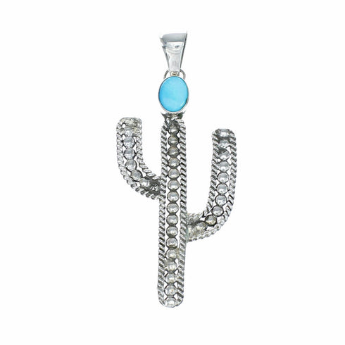 Sterling Silver Native American Turquoise Cactus Pendant SX10725