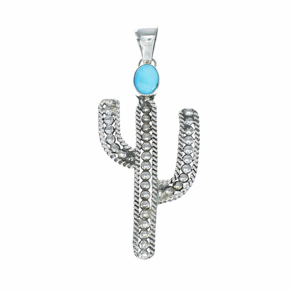Sterling Silver Native American Turquoise Cactus Pendant SX10725