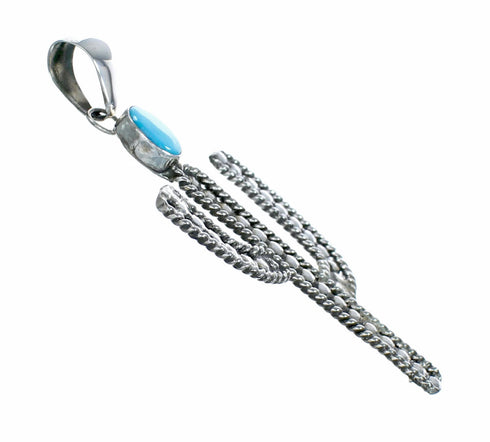 Sterling Silver Native American Turquoise Cactus Pendant SX10725