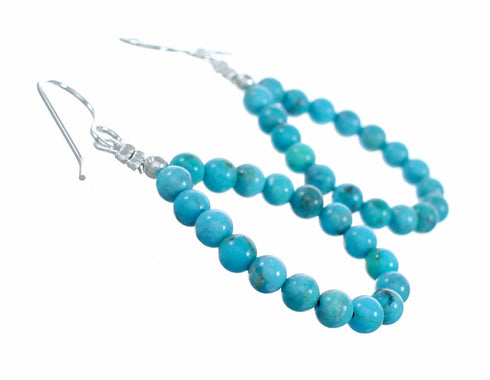 Turquoise Sterling Silver Navajo Indian Bead Hook Dangle Earrings SX10727
