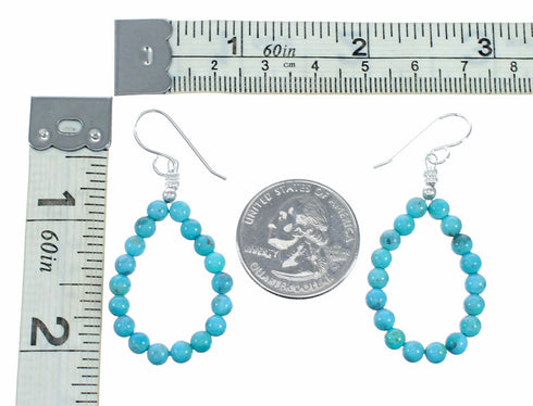 Turquoise Sterling Silver Navajo Indian Bead Hook Dangle Earrings SX10727