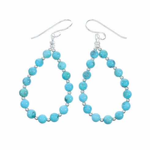 Navajo Indian Turquoise Sterling Silver Bead Hook Dangle Earrings SX10728