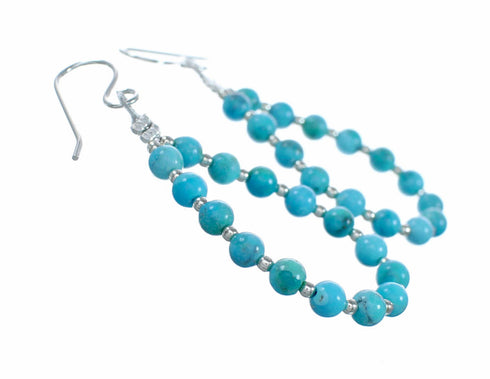 Navajo Indian Turquoise Sterling Silver Bead Hook Dangle Earrings SX10728