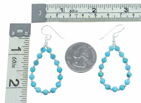 Navajo Indian Turquoise Sterling Silver Bead Hook Dangle Earrings SX10728
