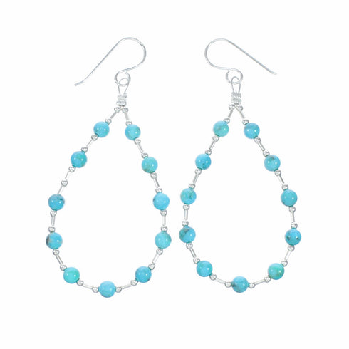 Navajo Turquoise Liquid Silver Bead Post Dangle Earrings SX10729