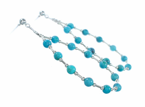 Navajo Turquoise Liquid Silver Bead Post Dangle Earrings SX10729