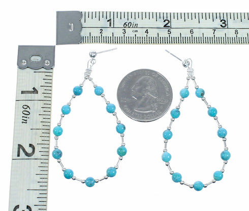 Navajo Turquoise Liquid Silver Bead Post Dangle Earrings SX10729