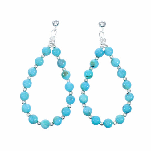 Navajo Turquoise Sterling Silver Bead Post Dangle Earrings SX10730