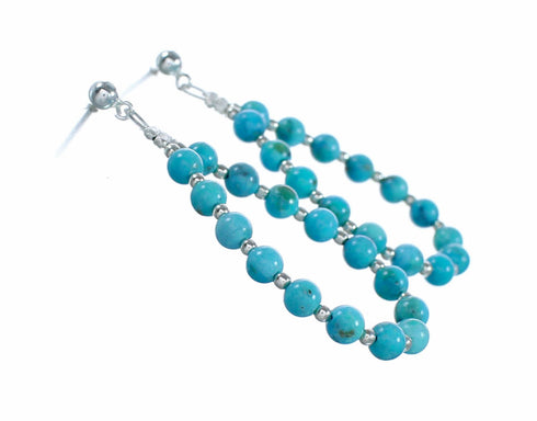 Navajo Turquoise Sterling Silver Bead Post Dangle Earrings SX10730