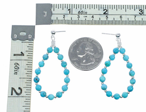 Navajo Turquoise Sterling Silver Bead Post Dangle Earrings SX10730