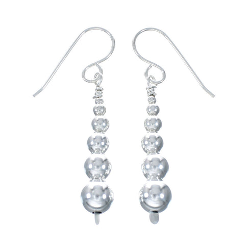 Native American Authentic Sterling Silver Hook Bead Earrings SX10755