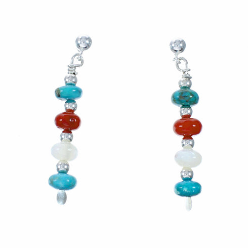 Navajo Multicolor Sterling Silver Post Dangle Earrings SX10769