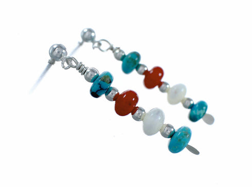 Navajo Multicolor Sterling Silver Post Dangle Earrings SX10769