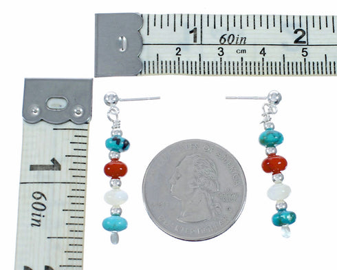 Navajo Multicolor Sterling Silver Post Dangle Earrings SX10769
