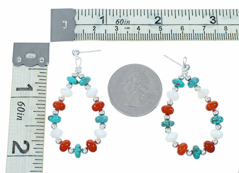 Genuine Turquoise And Coral Sterling Silver Post Dangle Earrings SX10768