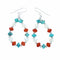 Genuine Turquoise And Coral Sterling Silver Hook Dangle Earrings SX10767