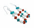 Genuine Turquoise And Coral Sterling Silver Hook Dangle Earrings SX10767