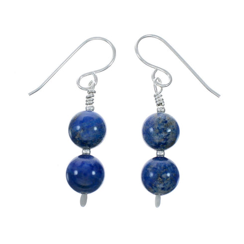 Navajo Sterling Silver Lapis Bead Hook Dangle Earrings SX10762