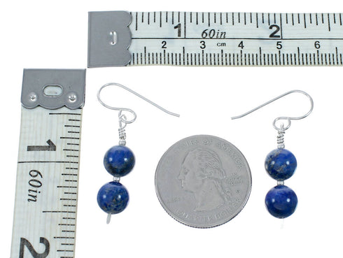 Navajo Sterling Silver Lapis Bead Hook Dangle Earrings SX10762