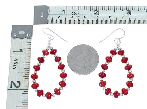Sterling Silver Navajo Coral Bead Hook Dangle Earrings SX10770