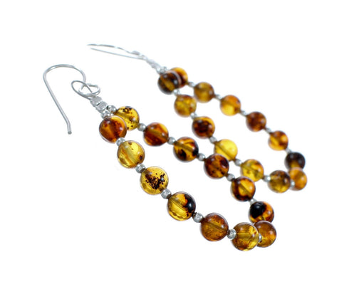 Amber Navajo Sterling Silver Bead Hook Dangle Earrings SX10771