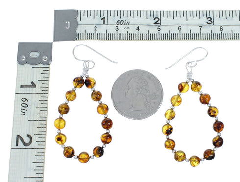 Amber Navajo Sterling Silver Bead Hook Dangle Earrings SX10771