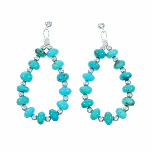 Navajo Turquoise Sterling Silver Bead Post Dangle Earrings SX10764