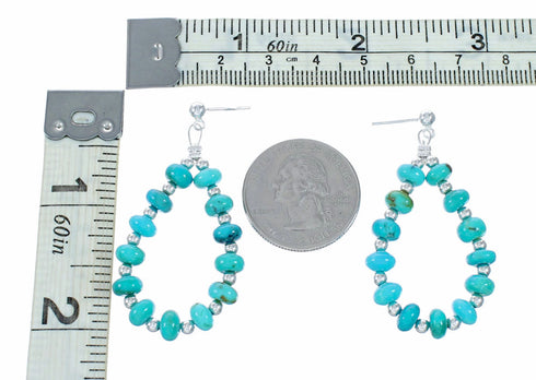 Navajo Turquoise Sterling Silver Bead Post Dangle Earrings SX10764