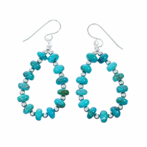 Genuine Navajo Turquoise Sterling Silver Bead Hook Dangle Earrings SX10765