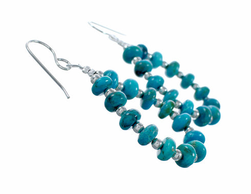 Genuine Navajo Turquoise Sterling Silver Bead Hook Dangle Earrings SX10765