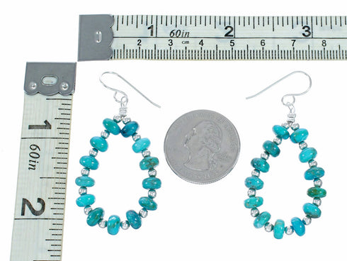 Genuine Navajo Turquoise Sterling Silver Bead Hook Dangle Earrings SX10765