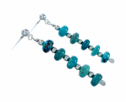 Navajo Indian Turquoise Sterling Silver Bead Post Dangle Earrings SX10763