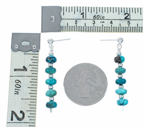 Navajo Indian Turquoise Sterling Silver Bead Post Dangle Earrings SX10763