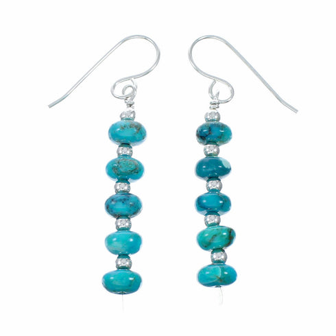 Genuine Navajo Turquoise Sterling Silver Bead Hook Dangle Earrings SX10766