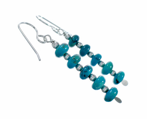 Genuine Navajo Turquoise Sterling Silver Bead Hook Dangle Earrings SX10766