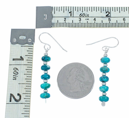 Genuine Navajo Turquoise Sterling Silver Bead Hook Dangle Earrings SX10766
