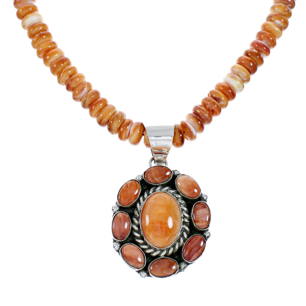 Native American Navajo Oyster Shell Bead Sterling Silver Necklace Pendant Set SX10747