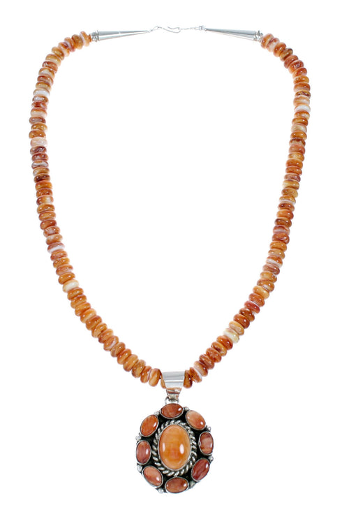 Native American Navajo Oyster Shell Bead Sterling Silver Necklace Pendant Set SX10747