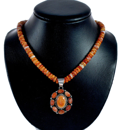 Native American Navajo Oyster Shell Bead Sterling Silver Necklace Pendant Set SX10747