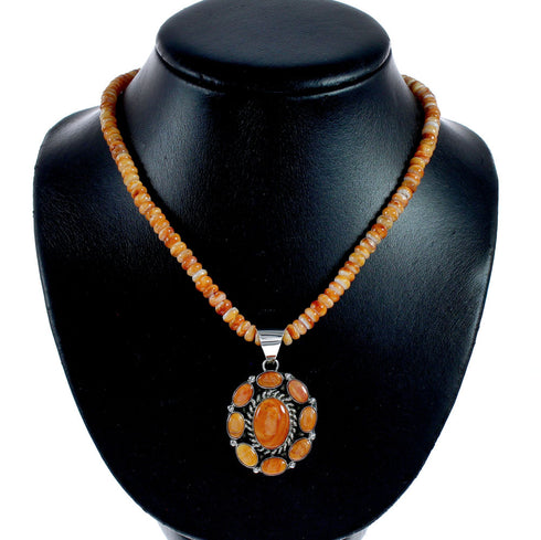 Navajo Oyster Shell Bead Sterling Silver Necklace Pendant Set SX10748